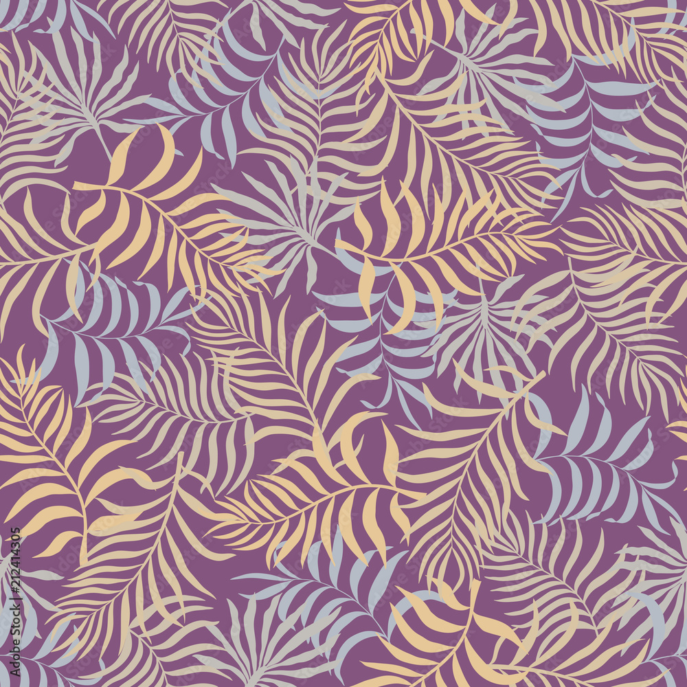 Tropical background with palm leaves. Seamless floral pattern. Summer vector illustration Tropical background with palm leaves. Seamless floral pattern. Summer vector illustration