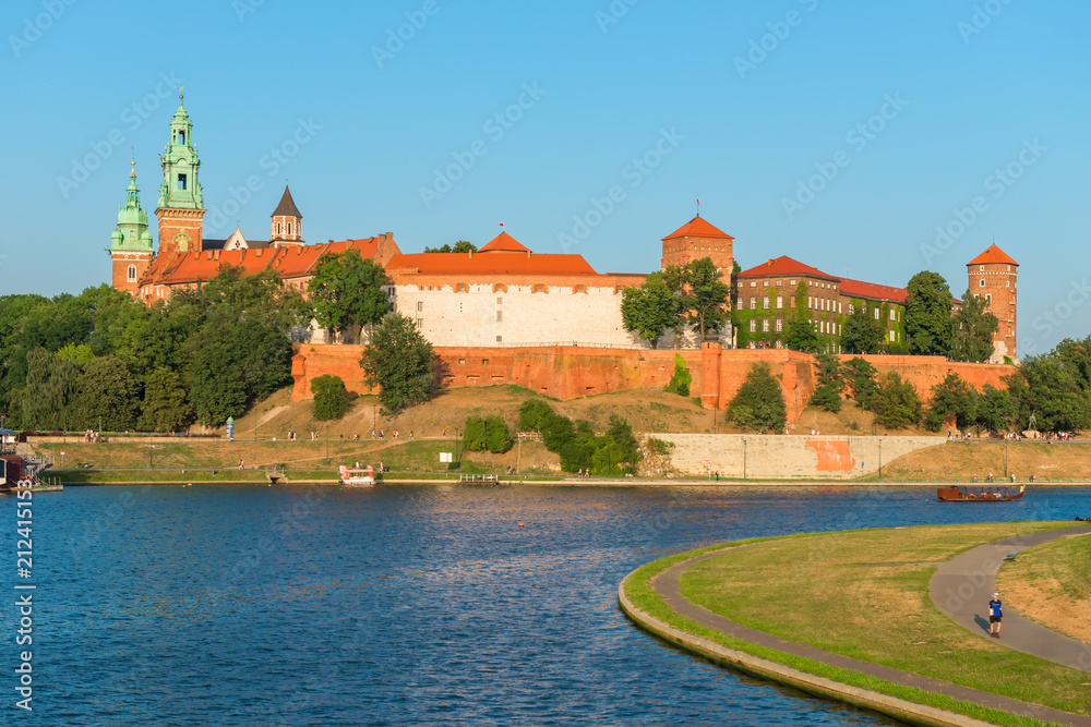 Krakow, Poland - August 11, 2017: view of the sunset at Wawel Castle on a hill