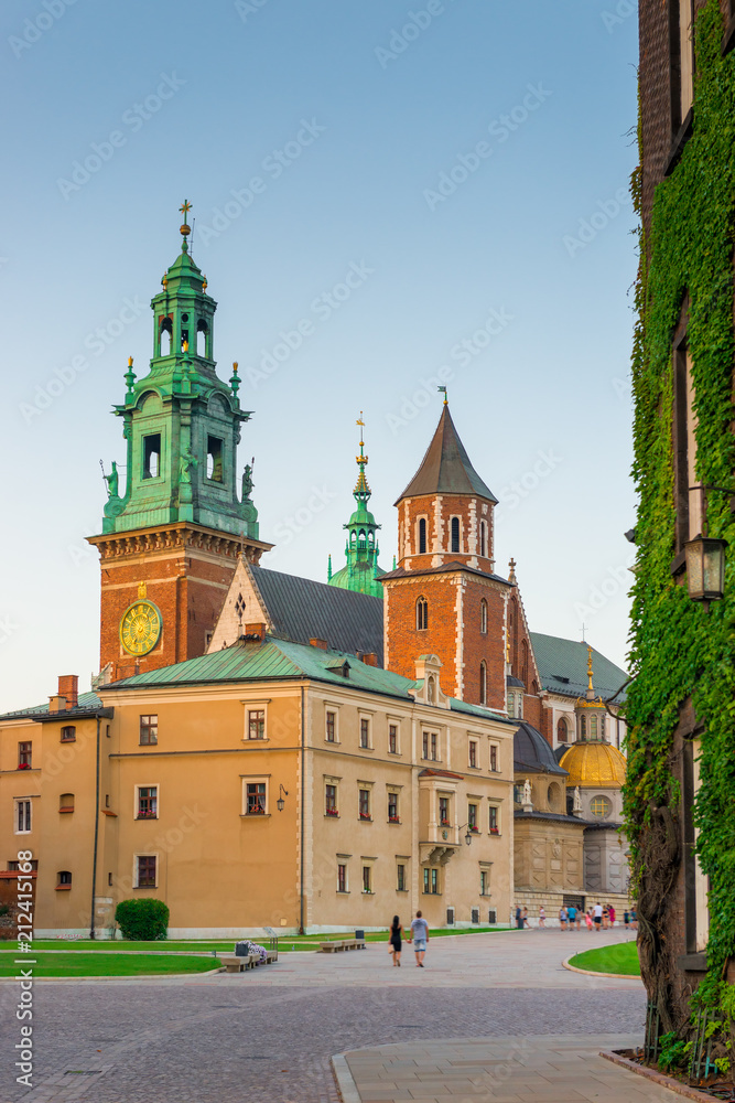 Krakow, Poland - August 11, 2017: Krakow,  building Wawel Castle on blue sky background