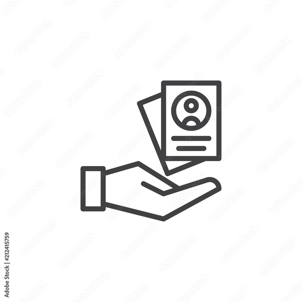 Resume form in hand outline icon. linear style sign for mobile concept and web design. CV application with hand simple line vector icon. Hiring Symbol, logo illustration. Pixel perfect vector graphics Resume form in hand outline icon. linear style sign for mobile concept and web design. CV application with hand simple line vector icon. Hiring Symbol, logo illustration. Pixel perfect vector graphics
