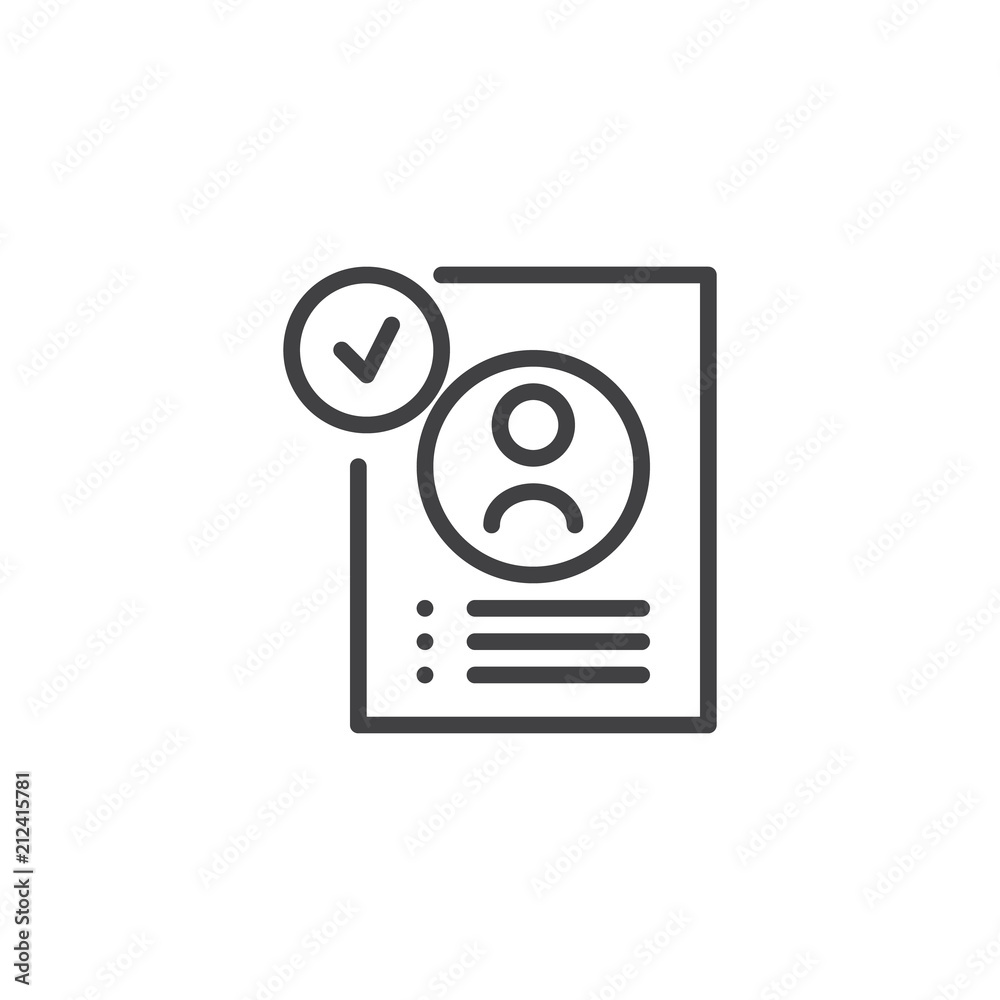 Approved resume outline icon. linear style sign for mobile concept and web design. Job application approved simple line vector icon. Symbol, logo illustration. Pixel perfect vector graphics Approved resume outline icon. linear style sign for mobile concept and web design. Job application approved simple line vector icon. Symbol, logo illustration. Pixel perfect vector graphics