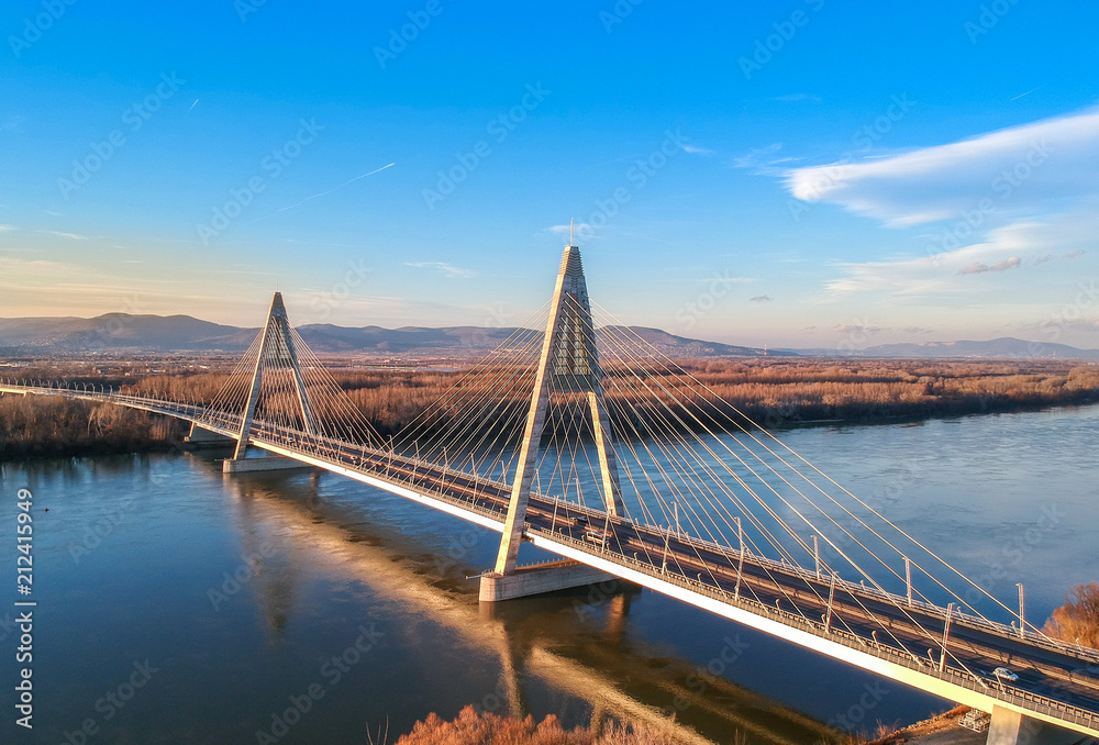 Aerial photo of Megyeri bridge in Budapest