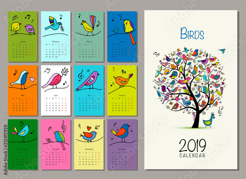 Birds tree, calendar 2019 design