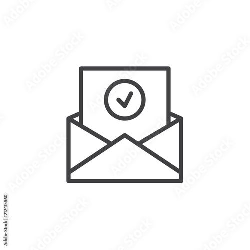 Approval mail outline icon. linear style sign for mobile concept and web design. Envelope letter Verified simple line vector icon. Symbol, logo illustration. Pixel perfect vector graphics