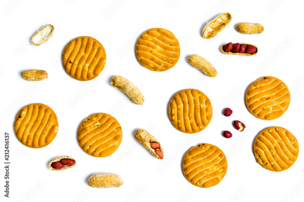 Biscuits with peanuts on white background Biscuits with peanuts on white background