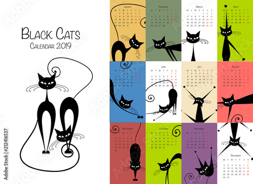Black cats. Design calendar 2019