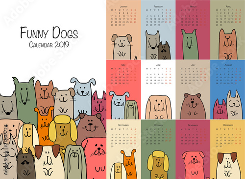 Funny dogs, calendar 2019 design