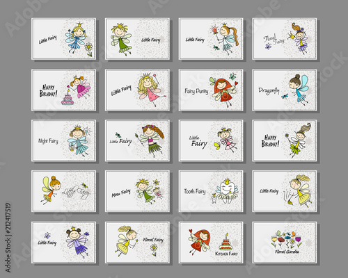 Cute little fairies collection, cards for your design