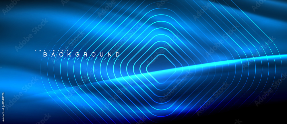 Neon glowing lines, magic energy space light concept, abstract background wallpaper design