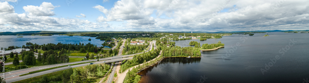Kemijärvi Finland, looking west from Kemijoki at Särkikangas part of the city