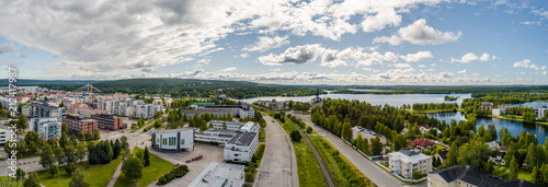 Rovaniemi Finland, panorama of the city with Kemijoki river in the back and Ounasvaara fell