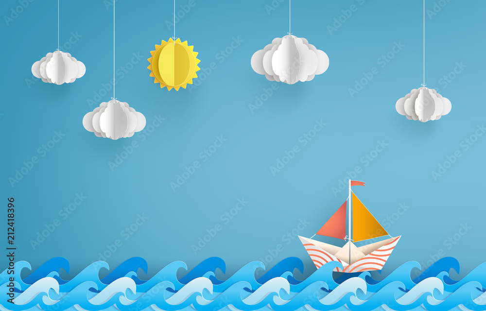 Obraz premium Paper Boat Sailing in Summer Sea