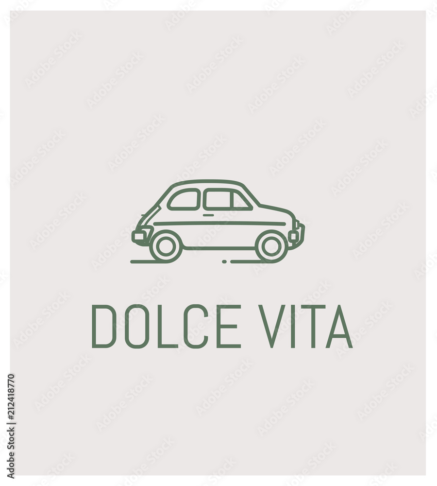 fiat 500 et dolce vita, logo, vintage, automobile Stock Vector