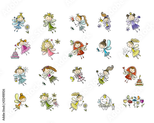 Cute little fairies collection, sketch for your design