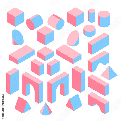 Colored building blocks for construction. Vector set. 3d Isometric  illustration