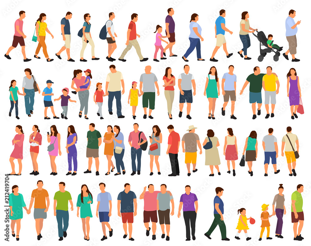 set of isometric people, flat style, without face