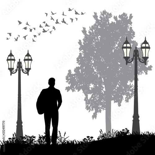 isolated, silhouette male walking