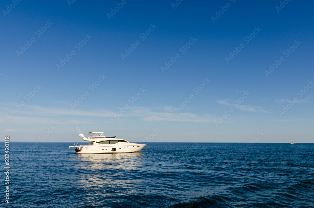 Seascape with white yacht on the sea in Odesa