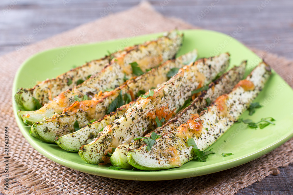 Baked Garlic Parmesan Zucchini sticks, crunchy and crispy on the outside, moist and tender inside. Served with sauces. Quick and Easy Vegetable Side Dishes. Oven-roasted Zucchini. Baked Garlic Parmesan Zucchini sticks, crunchy and crispy on the outside, moist and tender inside. Served with sauces. Quick and Easy Vegetable Side Dishes. Oven-roasted Zucchini.