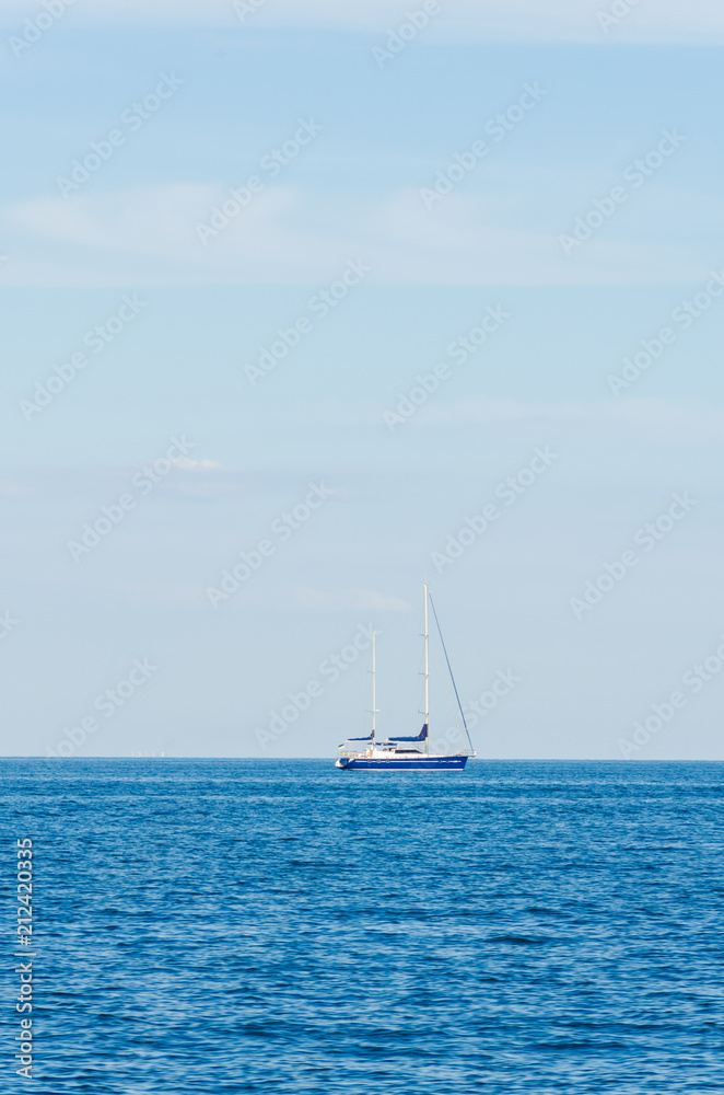 Seascape with white yacht on the sea in Odesa