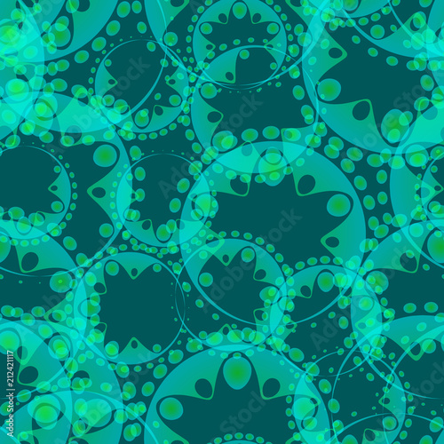 Vector abstract azure seamless pattern of gears and flowers.