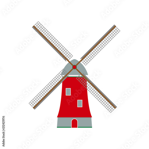 Windmill or mill icon. Holland and the Netherlands symbol. Vector illustration.