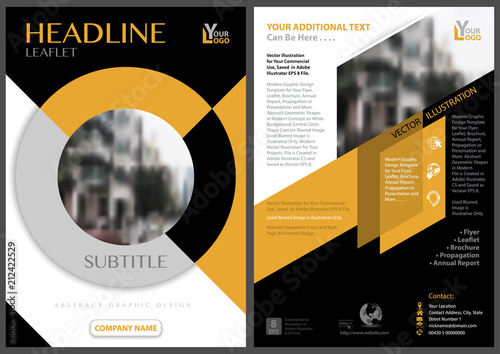 Yellow-Black Flyer Template with Circle Shape in Center with Illustrative Blu...