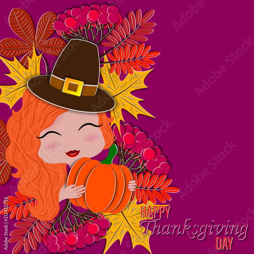 Autumn Thanksgiving background. Design of banner, cover, poster, website, wallpaper for autumn holidays. 3d vecror illustration, paper cut out art style. photo