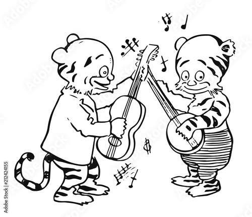Fototapeta Naklejka Na Ścianę i Meble -  tiger musician #vector #isolated Tiger Musiker Comic Karikatur Cartoon