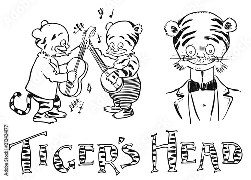 Fototapeta Naklejka Na Ścianę i Meble -  tiger musician #vector #isolated Tiger Musiker Comic Karikatur Cartoon