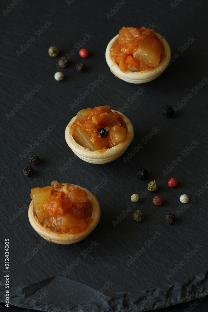 Mini canapes from a vegetarian ragout (stew) Mini canapes from a vegetarian ragout (stew)