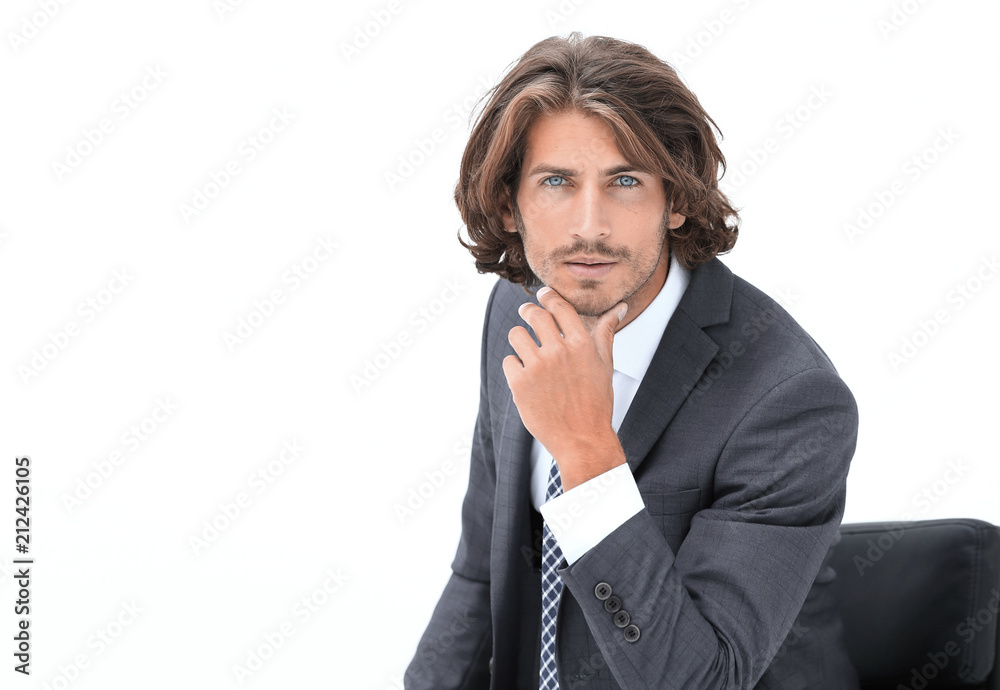 Portrait businessman sitting on chair and thinking Portrait businessman sitting on chair and thinking