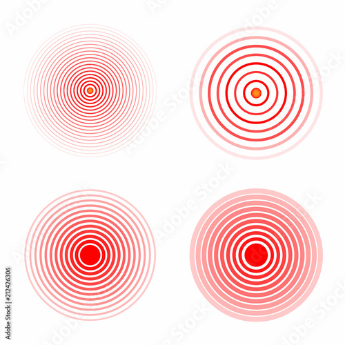 Set of Pain concentration icon. Red rinds. Symbol of throbbing pain. Design for medical painkiller pills, muscle, stomach, toothache and other