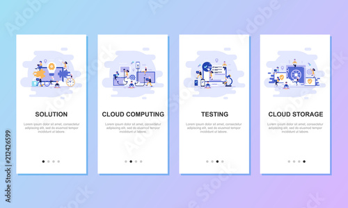 Onboarding screens user interface kit for mobile app templates concept. Modern user interface UX, UI screen template for mobile smart phone or responsive web site. Vector illustration flat design.
