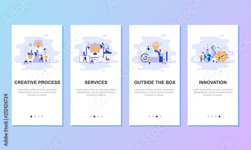 Onboarding screens user interface kit for mobile app templates concept. Modern user interface UX, UI screen template for mobile smart phone or responsive web site. Vector illustration flat design.