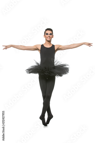 handsome ballet artist in tutu skirt