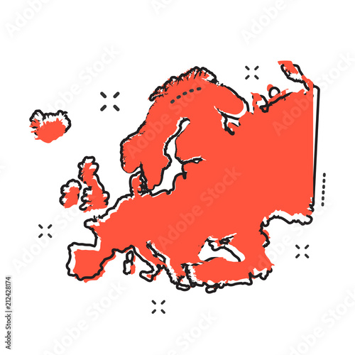 Cartoon Europe map icon in comic style. Europe illustration pictogram. Country geography sign splash business concept.