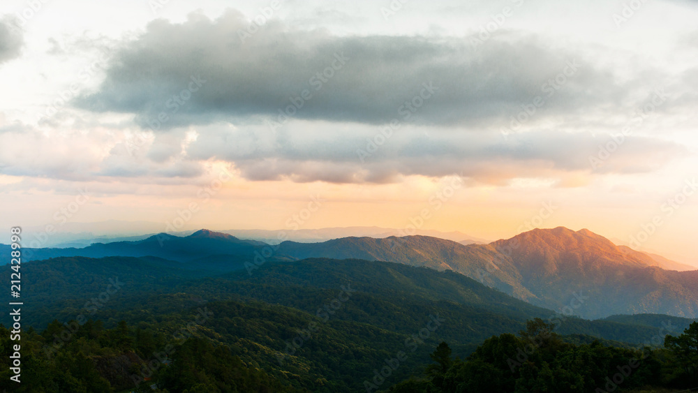 mountain view and sunset the forest at Doi Inthanon National Park, Chiang Mai, Thailand. mountain view and sunset the forest at Doi Inthanon National Park, Chiang Mai, Thailand.