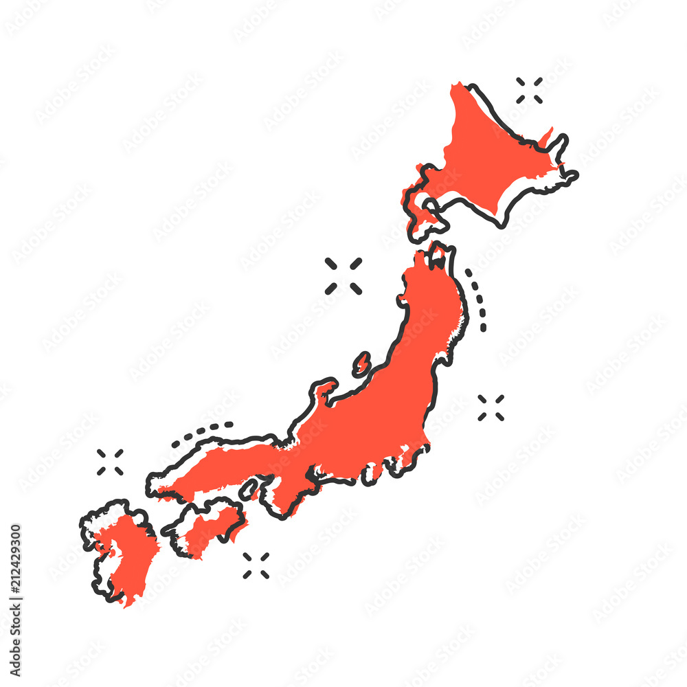 Cartoon Japan map icon in comic style. Japan illustration pictogram. Country geography sign splash business concept. Cartoon Japan map icon in comic style. Japan illustration pictogram. Country geography sign splash business concept.