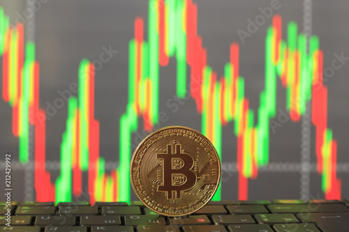 One beatcoin on the keyboard, the background is blurred