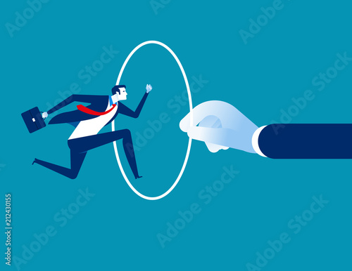 Man jumping through a hoop. Concept business vector illustration, Jump, Holding Hoop.