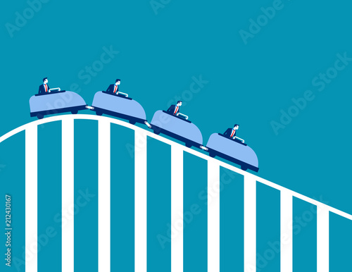 Roller coaster economy. Concept business vector illustration. Flat character design.