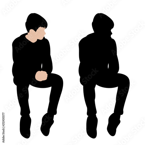  isolated silhouette of a guy sitting on a white background