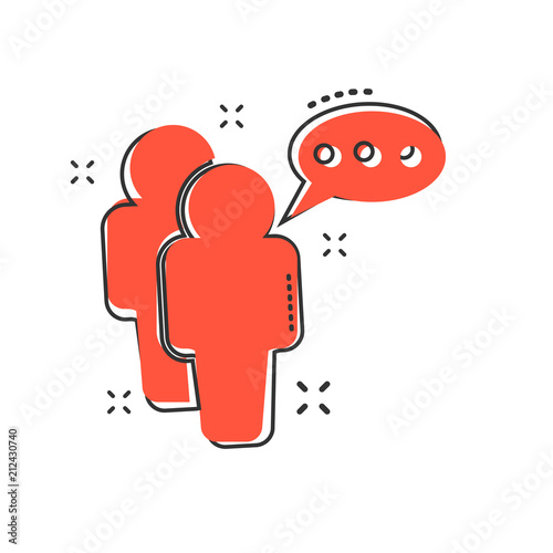 Cartoon people with speach bubble icon in comic style. People illustration pictogram. Users person sign splash business concept.