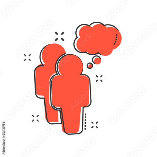 Cartoon people with speach bubble icon in comic style. People illustration pictogram. Users person sign splash business concept.