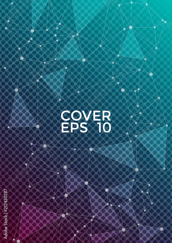 Global network connection geometric grid. Network nodes information technology concept. Vector cover page layout. 