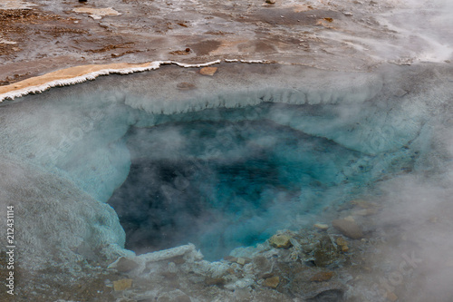 Hot thermal water pool in the Geysir park, Iceland
