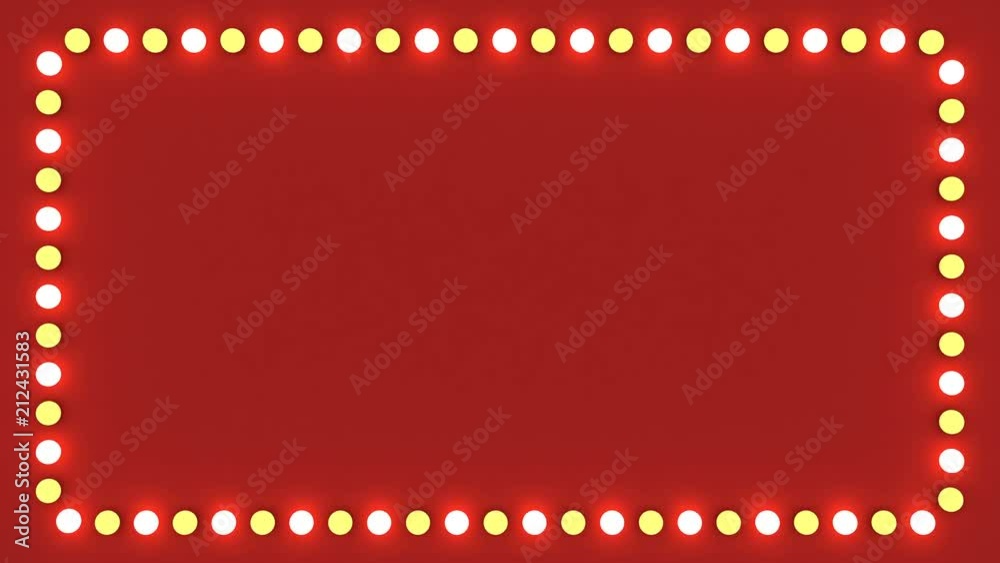 Flashing light bulbs red frame border screen sign surface casino background loop Flashing light bulbs red frame border screen sign surface casino background loop