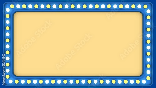 Flashing light bulbs blue frame border screen sign casino background loop
