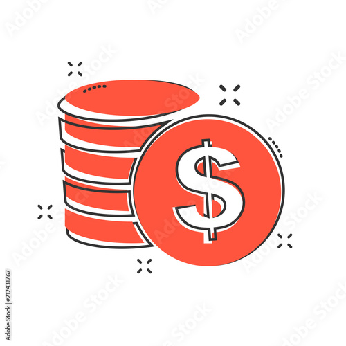 Cartoon money coins icon in comic style. Dollar coin sign illustration pictogram. Money business concept.